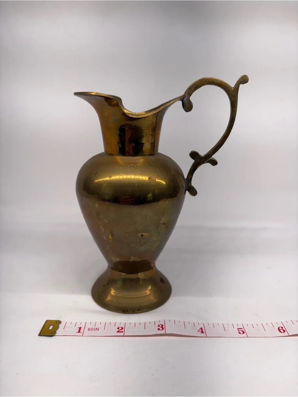 Vintage Solid Brass Miniature Ewer Pitcher Vase with Ornate Handle